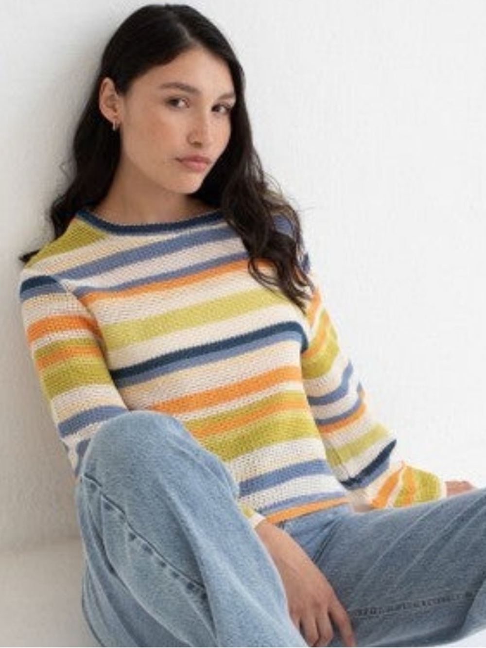 Mus & Bombon Open Weave Stripe Sweater Spain Coastal Boho NWT Size Small